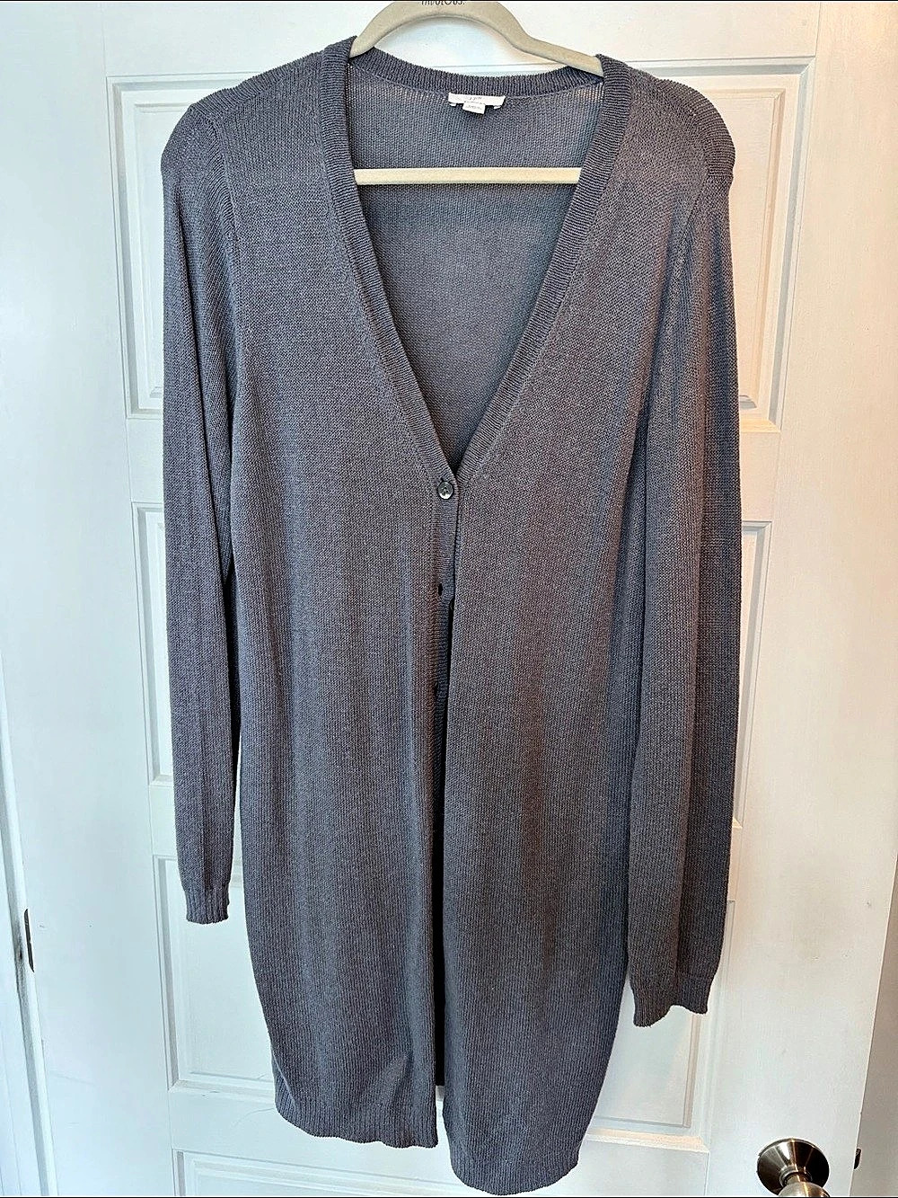 JJill Linen Blend Long Cardigan Gray Medium Like New